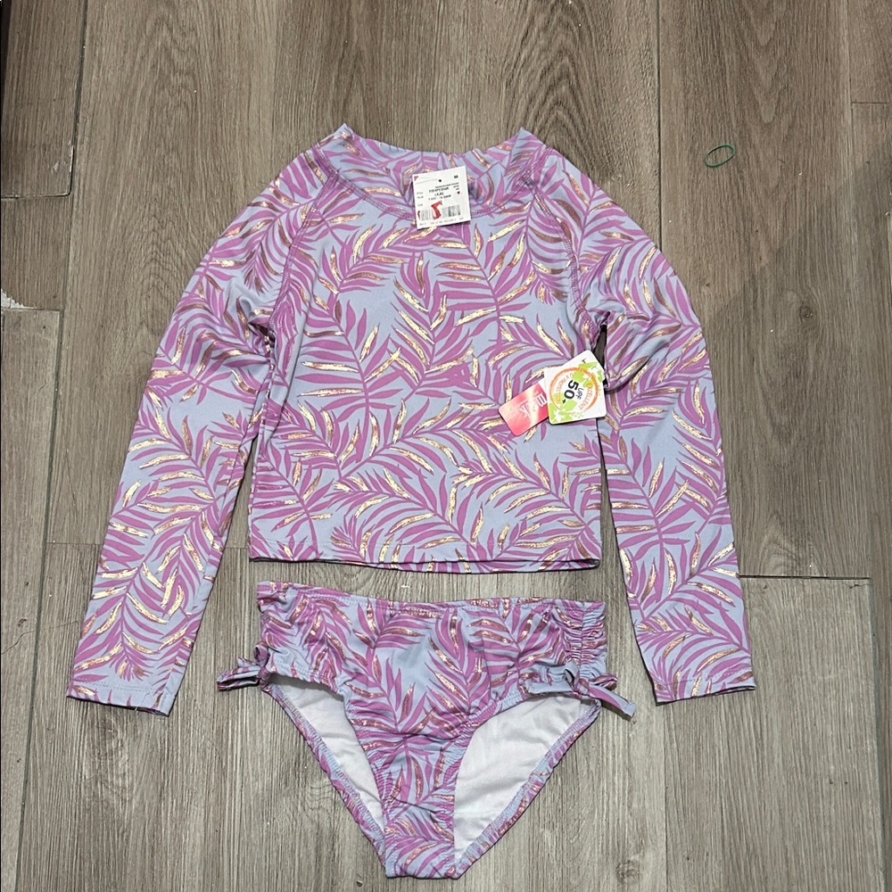 Penelope Mack Purple and Yellow Leaf Rashguard Set